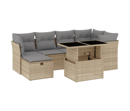 Set sofás de jardín 7 piezas y cojines ratán sintético beige