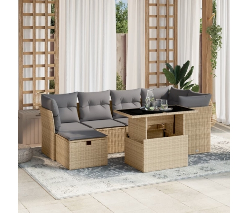 Set sofás de jardín 7 piezas y cojines ratán sintético beige