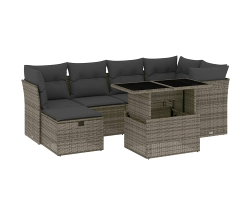 Set de sofás de jardín 7 pzas con cojines ratán sintético gris