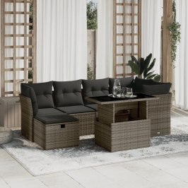 Set de sofás de jardín 7 pzas con cojines ratán sintético gris