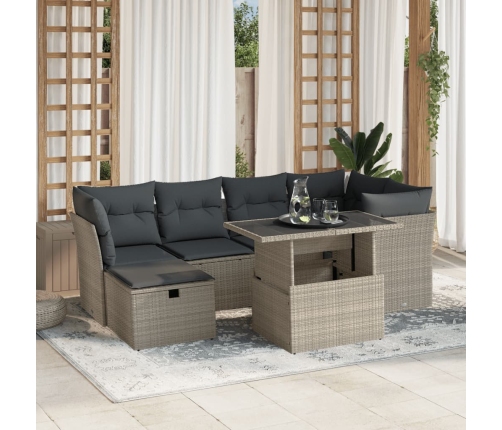 Set de sofás de jardín 7 pzas con cojines ratán PE gris claro