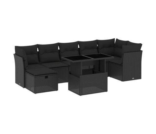 Set de sofás de jardín 8 piezas y cojines ratán sintético negro