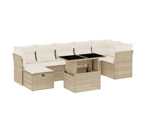 Set de sofás de jardín y cojines 8 piezas ratán sintético beige