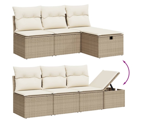 Set de sofás de jardín y cojines 8 piezas ratán sintético beige