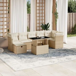 Set de sofás de jardín y cojines 8 piezas ratán sintético beige