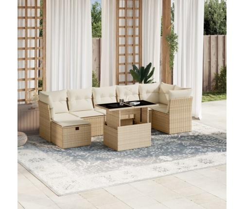 Set de sofás de jardín y cojines 8 piezas ratán sintético beige