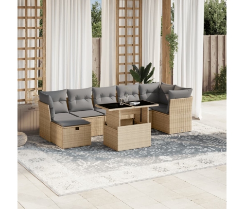 Set de sofás de jardín y cojines 8 piezas ratán sintético beige