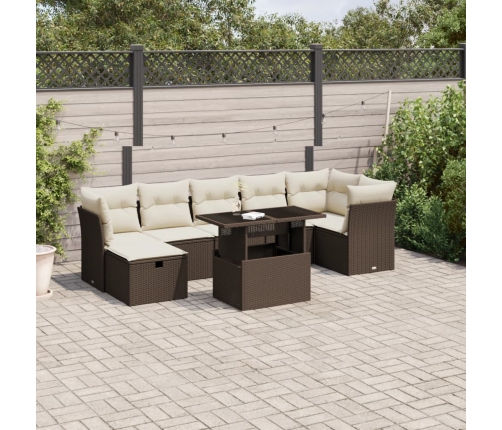 Set sofás de jardín 8 piezas y cojines ratán sintético marrón
