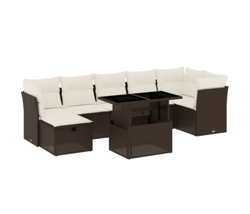 Set sofás de jardín 8 piezas y cojines ratán sintético marrón