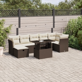 Set sofás de jardín 8 piezas y cojines ratán sintético marrón