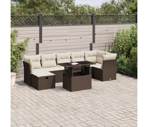 Set sofás de jardín 8 piezas y cojines ratán sintético marrón