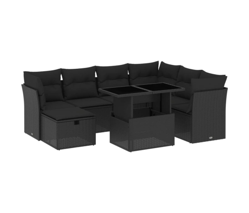 Set de sofás de jardín 8 piezas y cojines ratán sintético negro