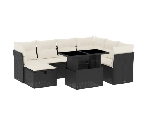 Set de sofás de jardín 8 piezas y cojines ratán sintético negro