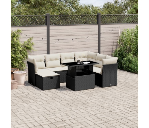 Set de sofás de jardín 8 piezas y cojines ratán sintético negro