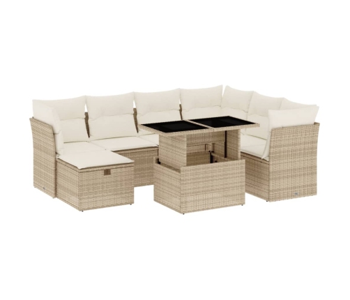 Set de sofás de jardín y cojines 8 piezas ratán sintético beige
