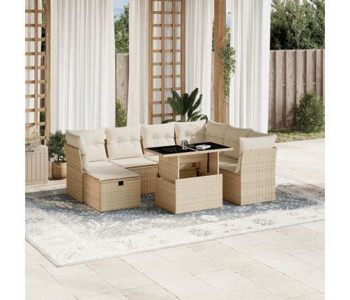 Set de sofás de jardín y cojines 8 piezas ratán sintético beige