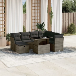 Set de sofás de jardín y cojines 8 piezas ratán sintético gris