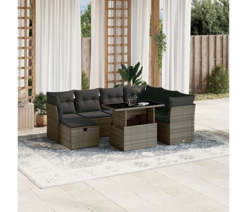 Set de sofás de jardín y cojines 8 piezas ratán sintético gris