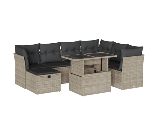Set de sofás de jardín 8 pzas y cojines ratán sintético gris