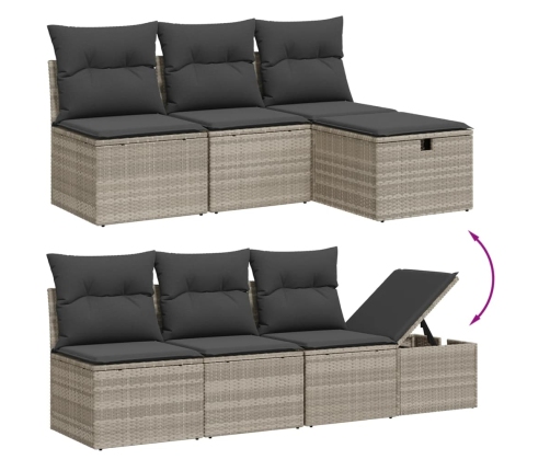 Set de sofás de jardín 8 pzas y cojines ratán sintético gris