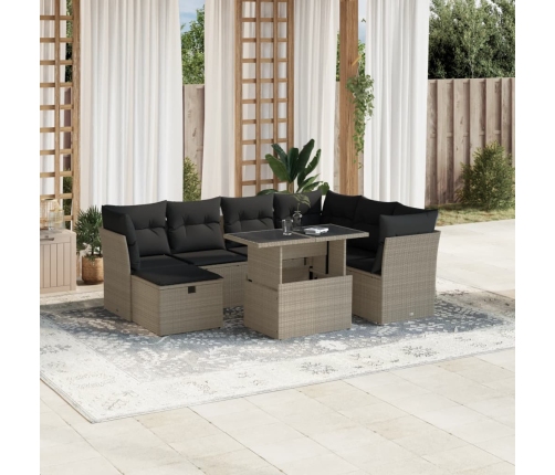 Set de sofás de jardín 8 pzas y cojines ratán sintético gris