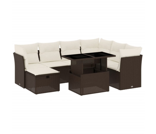 Set sofás de jardín 8 piezas y cojines ratán sintético marrón