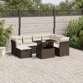 Set sofás de jardín 8 piezas y cojines ratán sintético marrón