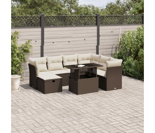 Set sofás de jardín 8 piezas y cojines ratán sintético marrón