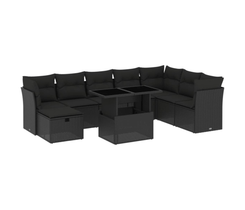 Set de sofás de jardín 8 piezas y cojines ratán sintético negro