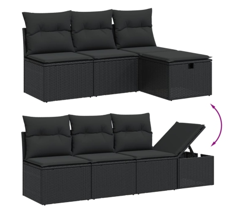 Set de sofás de jardín 8 piezas y cojines ratán sintético negro