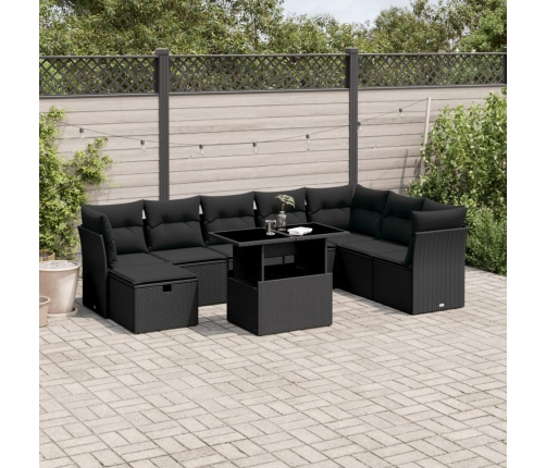 Set de sofás de jardín 8 piezas y cojines ratán sintético negro