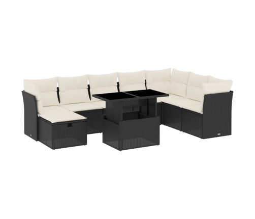 Set de sofás de jardín 8 piezas y cojines ratán sintético negro