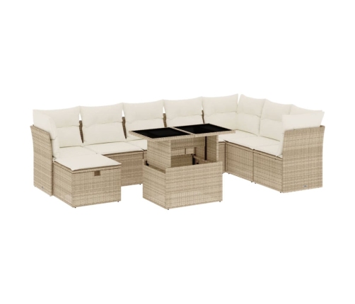 Set de sofás de jardín 9 pzas con cojines ratán sintético beige