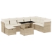 Set de sofás de jardín 9 pzas con cojines ratán sintético beige