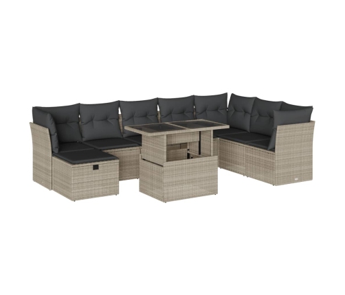 Set muebles jardín 9 pzas y cojines ratán sintético gris claro