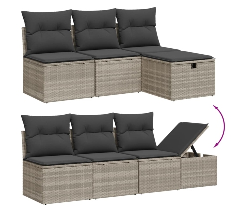 Set muebles jardín 9 pzas y cojines ratán sintético gris claro