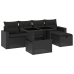 Set de sofás de jardín 6 piezas y cojines ratán sintético negro