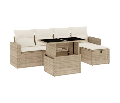 Juego de sofás jardín con cojines 6 pzas ratán sintético beige