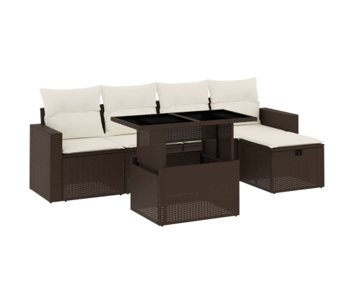 Set sofás de jardín 6 piezas y cojines ratán sintético marrón