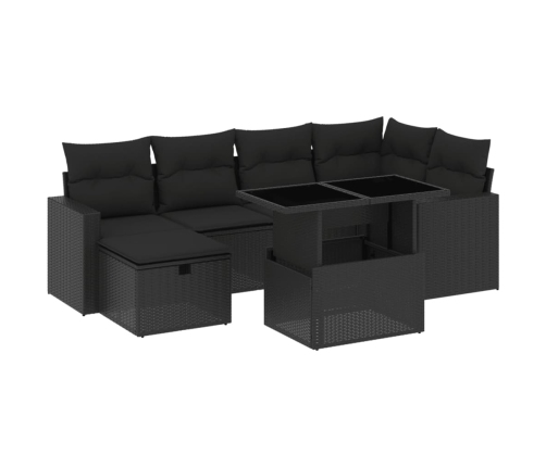 Set de sofás de jardín 7 pzas con cojines ratán sintético negro