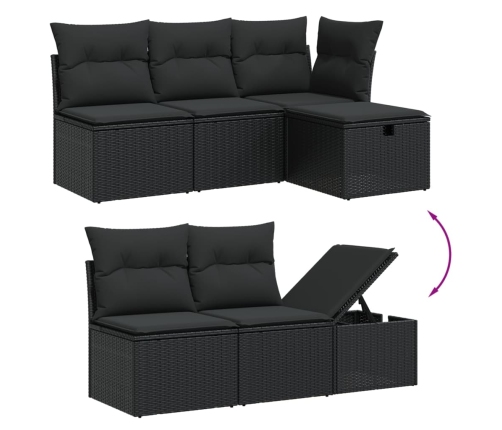 Set de sofás de jardín 7 pzas con cojines ratán sintético negro