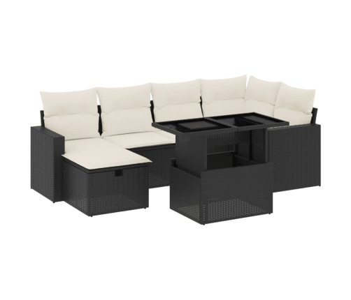 Set de sofás de jardín 7 pzas con cojines ratán sintético negro