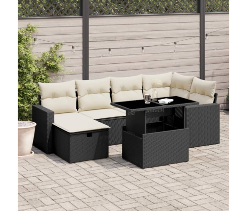 Set de sofás de jardín 7 pzas con cojines ratán sintético negro