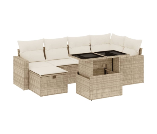 Set sofás de jardín 7 piezas y cojines ratán sintético beige