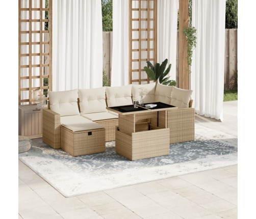 Set sofás de jardín 7 piezas y cojines ratán sintético beige