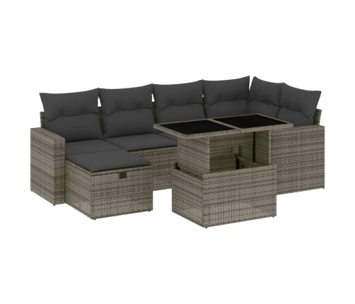 Set de sofás de jardín 7 pzas con cojines ratán sintético gris