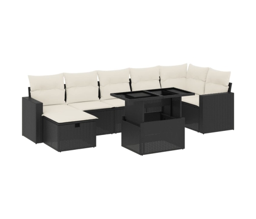 Set de sofás de jardín 8 piezas y cojines ratán sintético negro