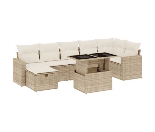 Set de sofás de jardín y cojines 8 piezas ratán sintético beige
