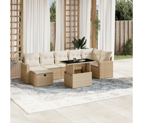 Set de sofás de jardín y cojines 8 piezas ratán sintético beige