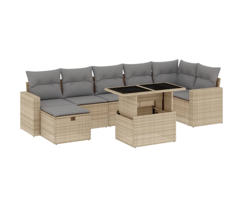 Set de sofás de jardín y cojines 8 piezas ratán sintético beige